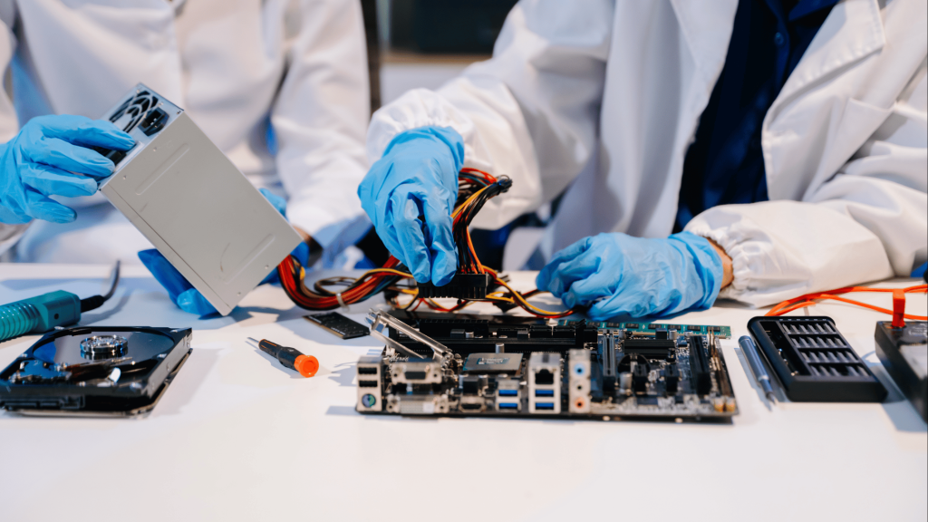 Two engineers testing power supply units | Blog Regulated vs Unregulated Power Supplies